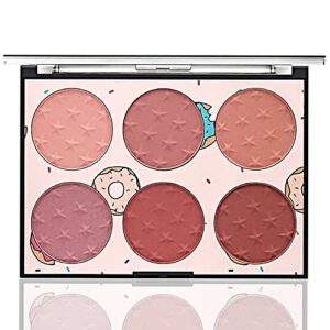 6 color blush palette, matte and shimmer powder, highlight face blusher buildable, professional facial contour blush pallet pigmented and long last for natural fair dark skin tone