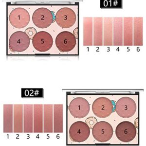 6 Color Blush Palette, Matte and Shimmer Powder, Highlight Face Blusher Buildable, Professional Facial Contour Blush Pallet Pigmented and Long Last For Natural Fair Dark Skin Tone