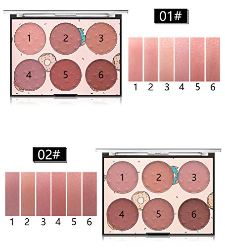 6 Color Blush Palette, Matte and Shimmer Powder, Highlight Face Blusher Buildable, Professional Facial Contour Blush Pallet Pigmented and Long Last For Natural Fair Dark Skin Tone