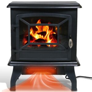 electric fireplace heater, 20" indoor fireplace stove with thermostat & realistic flame effect, 1500w freestanding portable space heater, overheat auto shut off safety function, csa certified