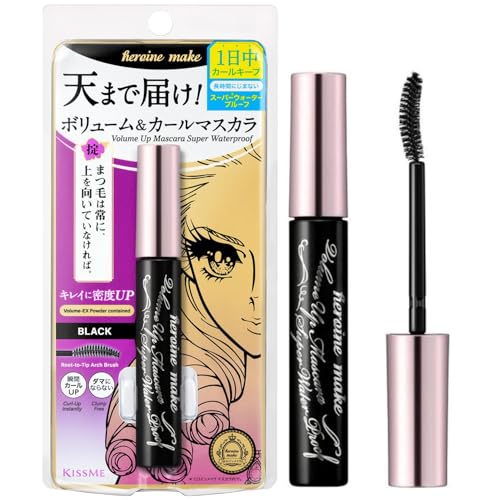 HEROINE MAKE by KISSME Volume UP Mascara Super Waterproof WP 01 Black | with Ultra Volumizing for Even Long-Lasting and Curl Eyelash for Women