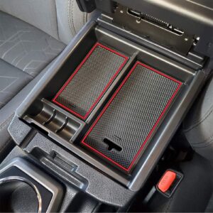 jkcover center console accessory organizer compatible with toyota tacoma 2016 2017 2018 2019 2020 2021 2022 2023, abs material armrest box insert tray (red trim)