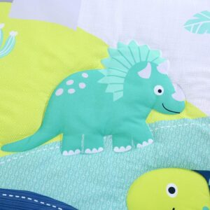 JISEN 3 Piece Crib Bedding Set Crib Quilt Crib Sheet Pillowcase - Soft Microfiber Printed Dinosaur Nursery Set for Baby Boys or Girls