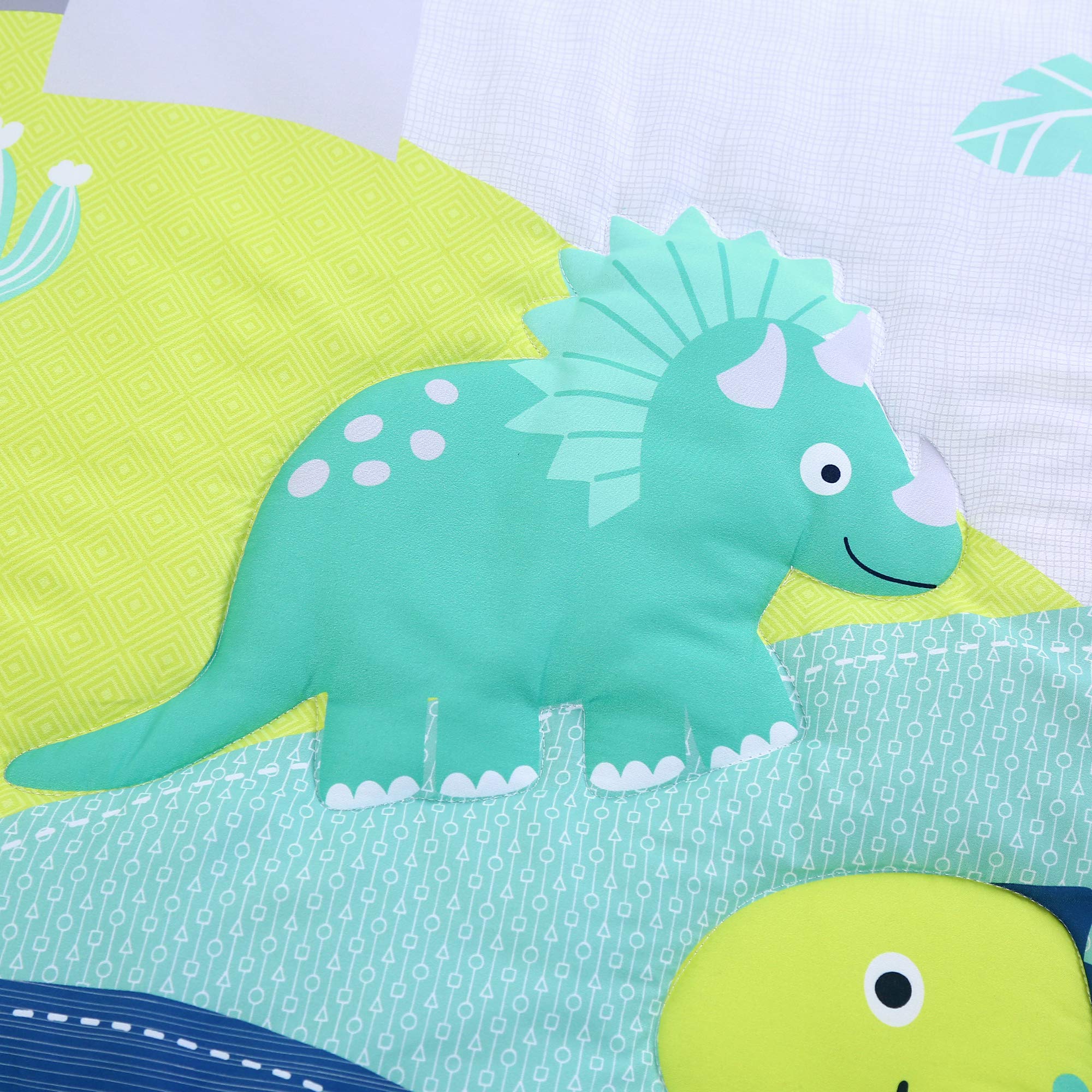 JISEN 3 Piece Crib Bedding Set Crib Quilt Crib Sheet Pillowcase - Soft Microfiber Printed Dinosaur Nursery Set for Baby Boys or Girls