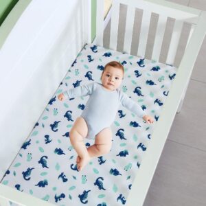 JISEN 3 Piece Crib Bedding Set Crib Quilt Crib Sheet Pillowcase - Soft Microfiber Printed Dinosaur Nursery Set for Baby Boys or Girls