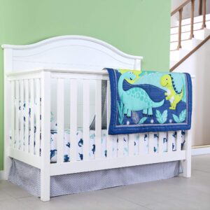 JISEN 3 Piece Crib Bedding Set Crib Quilt Crib Sheet Pillowcase - Soft Microfiber Printed Dinosaur Nursery Set for Baby Boys or Girls