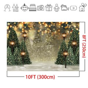 Mocsicka 10x8ft Winter Christmas Backdrop for Photography Christmas Glitter Bokeh Green Pine Tree Lamps Photo Backdrop Xmas Family Pictures for Kids Newborn Photography Background