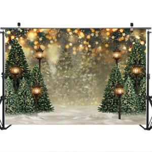 Mocsicka 10x8ft Winter Christmas Backdrop for Photography Christmas Glitter Bokeh Green Pine Tree Lamps Photo Backdrop Xmas Family Pictures for Kids Newborn Photography Background