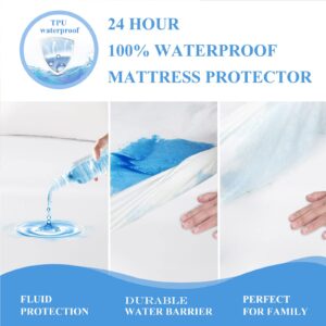 Twin XL Premium Waterproof Mattress Protector, Soft Breathable College Dorm Mattress Pad Cover, Noiseless Waterproof Bed Cover - Stretch to 21" Fitted Deep Pocket Mattress Protection Cover