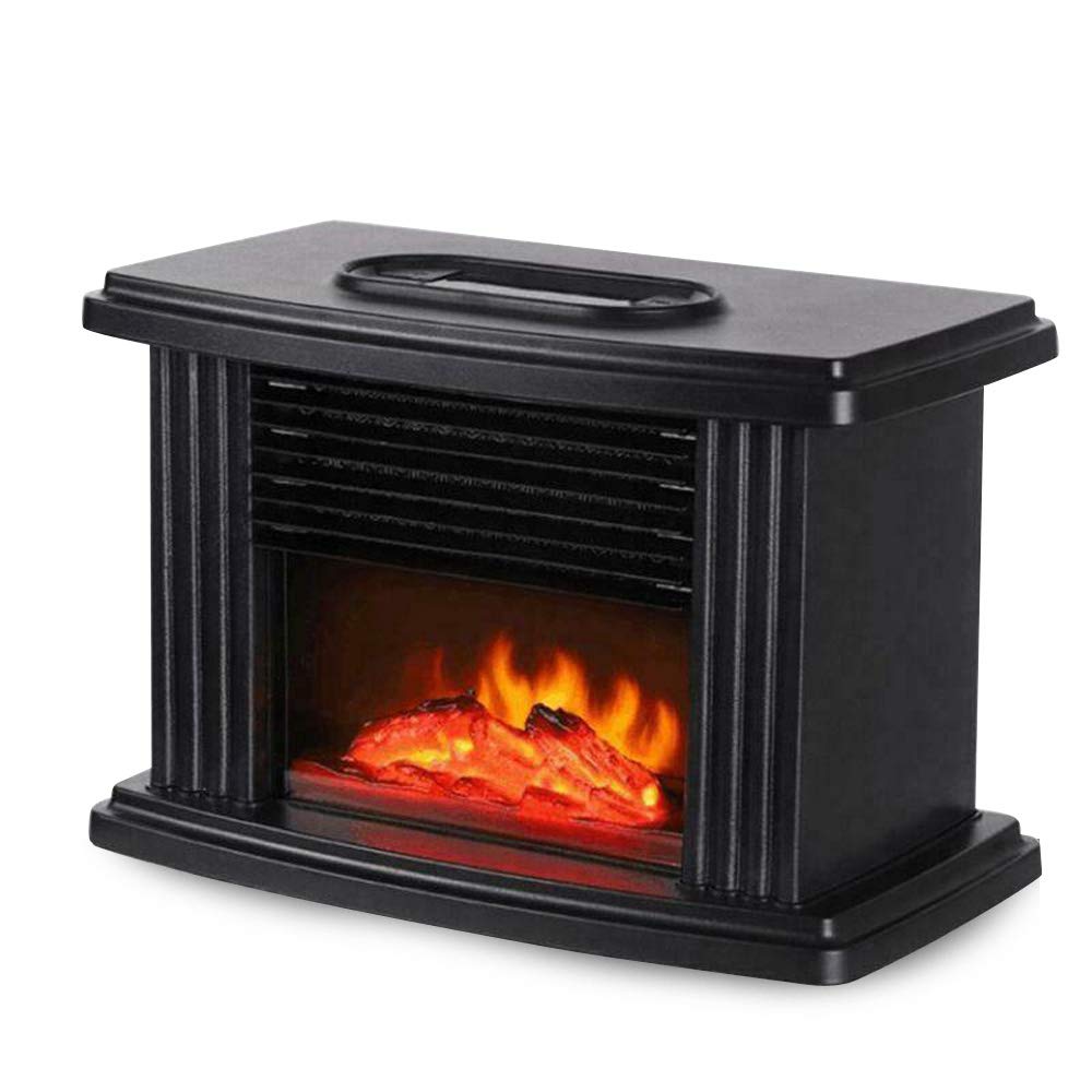 Mini Fireplace Heater, 8.7×4.9×5.7in Black Electric Flame Heater Tabletop Fireplace Air Heating Space Warmer Fan Fireplace Stove for Home Office Bedroom, Easy Operate 1000W