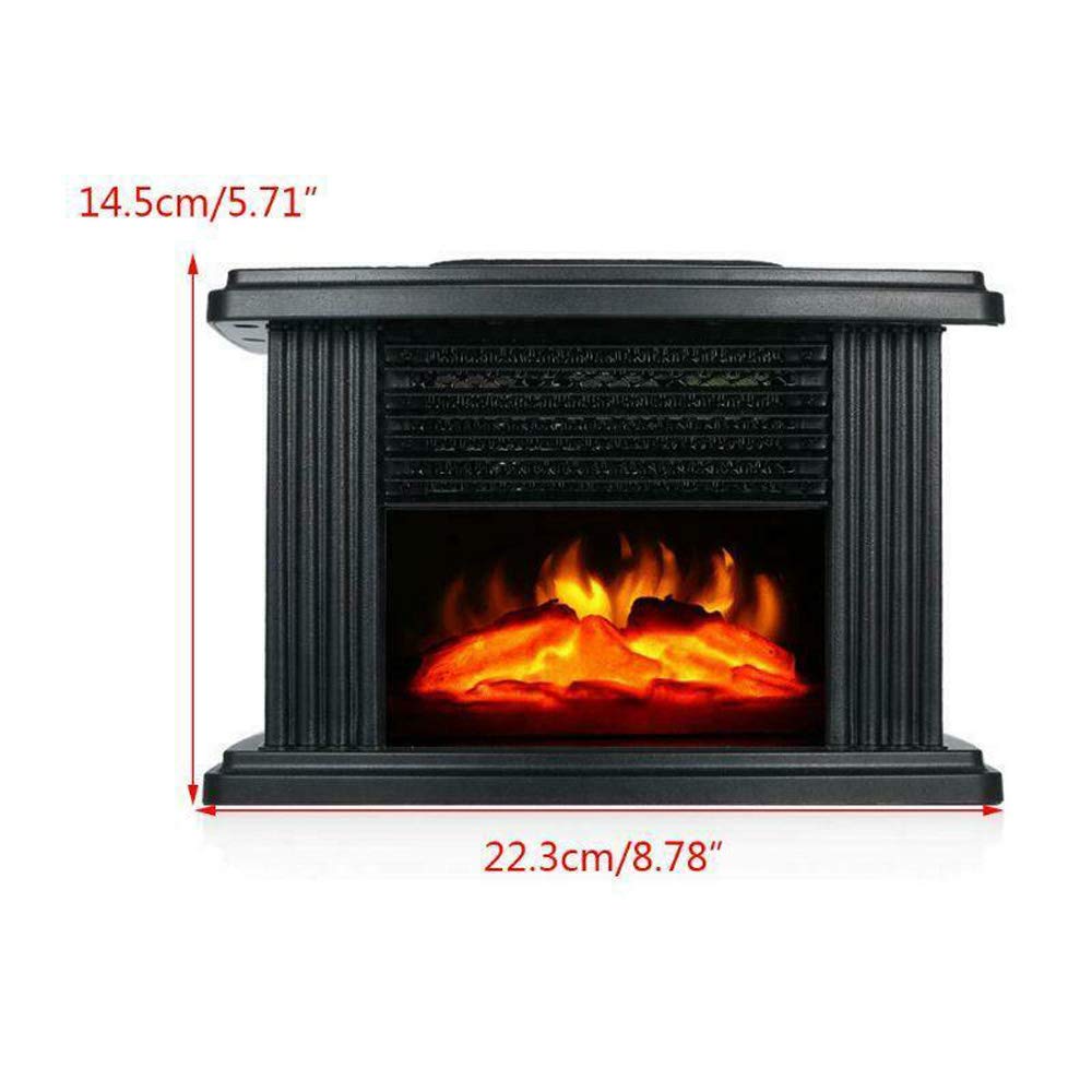 Mini Fireplace Heater, 8.7×4.9×5.7in Black Electric Flame Heater Tabletop Fireplace Air Heating Space Warmer Fan Fireplace Stove for Home Office Bedroom, Easy Operate 1000W