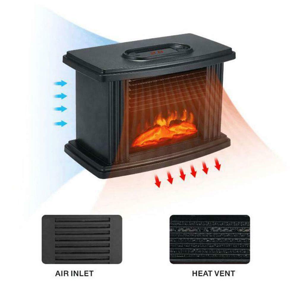 Mini Fireplace Heater, 8.7×4.9×5.7in Black Electric Flame Heater Tabletop Fireplace Air Heating Space Warmer Fan Fireplace Stove for Home Office Bedroom, Easy Operate 1000W