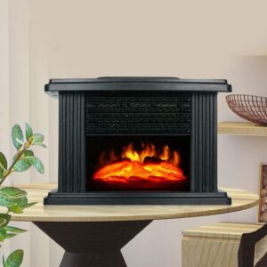 Mini Fireplace Heater, 8.7×4.9×5.7in Black Electric Flame Heater Tabletop Fireplace Air Heating Space Warmer Fan Fireplace Stove for Home Office Bedroom, Easy Operate 1000W