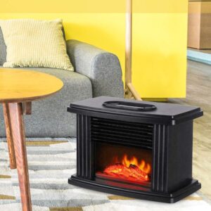 Mini Fireplace Heater, 8.7×4.9×5.7in Black Electric Flame Heater Tabletop Fireplace Air Heating Space Warmer Fan Fireplace Stove for Home Office Bedroom, Easy Operate 1000W