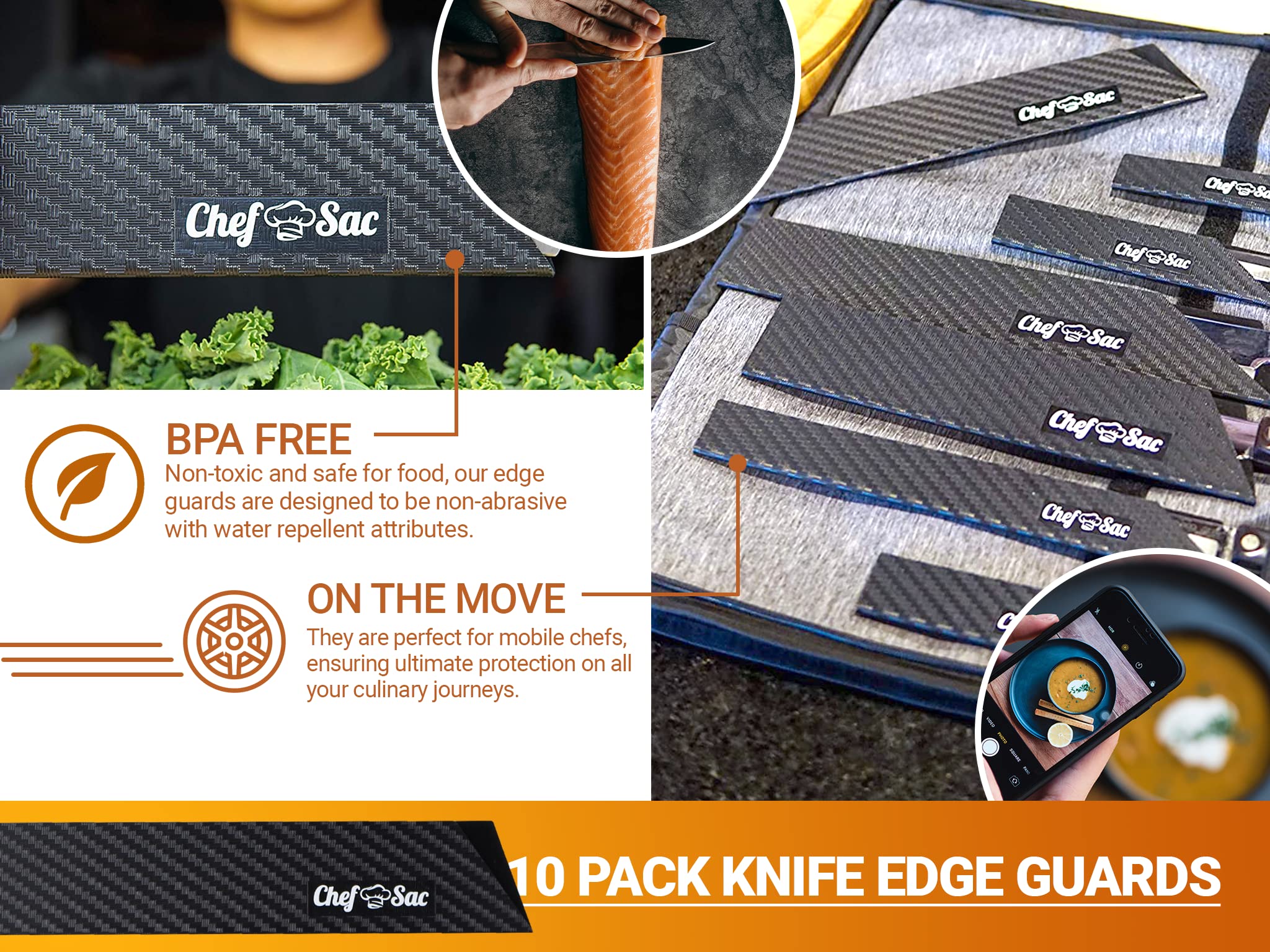 Chef Sac Chef Knife Roll Bag with 10-Pack Knife Guards Included