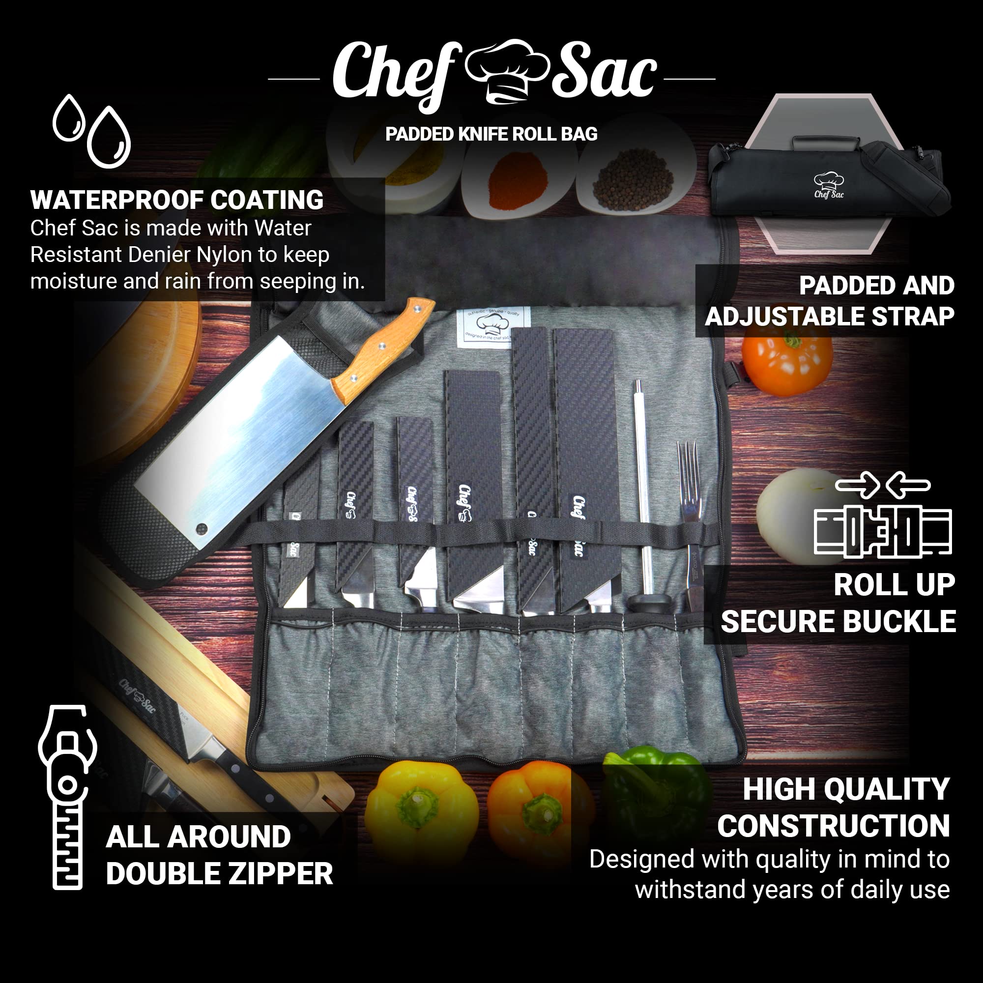 Chef Sac Chef Knife Roll Bag with 10-Pack Knife Guards Included