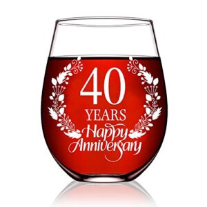 40 years happy anniversary wine glass, 40th anniversary wedding gift for mom, dad, wife, soulmate, couple, funny vintage unique personalized, 40 years gifts, funny vintage aged to perfection