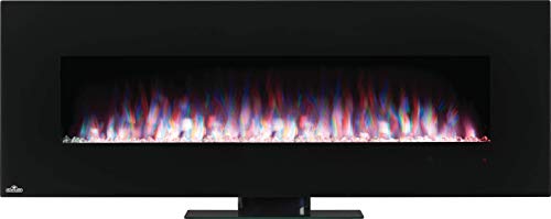 Napoleon Amano 60 - NEFL60B-1 - Wall Hanging Electric Fireplace, 60-in, Black, Glass Front, Crystal Cube Ember Bed, Rocks & Pebbles, Adjustable Flame Colors, Remote Included