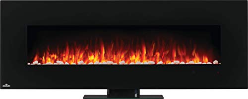 Napoleon Amano 60 - NEFL60B-1 - Wall Hanging Electric Fireplace, 60-in, Black, Glass Front, Crystal Cube Ember Bed, Rocks & Pebbles, Adjustable Flame Colors, Remote Included