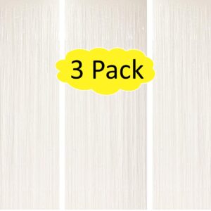 vanujoy 3 pack white plastic tinsel fringe backdrop curtains 2024 graduation party decoration party fringe for mardi gras fiesta mother & father's day cinco de mayo ramadam patriotic party decoration