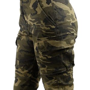 Lovely Curves Women's Trendy Fashion High Waist Belted Cargo Jogger Pants with Spandex (Medium, Olive Camo_rjj2036)