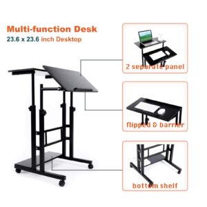 Zytty Small Standing Desk, Portable Standing Desk with Wheels Standing Laptop Desk Mobile Standing Desk for Home Office Adjustable Standing Desk, Stand Up Computer Desk Rolling Laptop Cart, Black