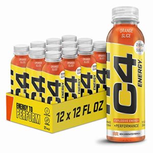 c4 energy non-carbonated zero sugar, pre workout drink + beta alanine, orange slice, 12 fl oz, pack of 12