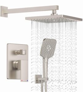 gabrylly shower system, wall mounted shower faucets sets complete for bathroom with high pressure 10" rain shower head and 3-setting handheld shower head set, 2 way shower valve kit, brushed nickel