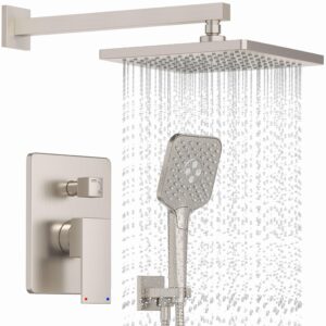 Gabrylly Shower System, Wall Mounted Shower Faucets Sets Complete for Bathroom with High Pressure 10" Rain Shower head and 3-Setting Handheld Shower Head Set, 2 Way Shower Valve Kit, Brushed Nickel