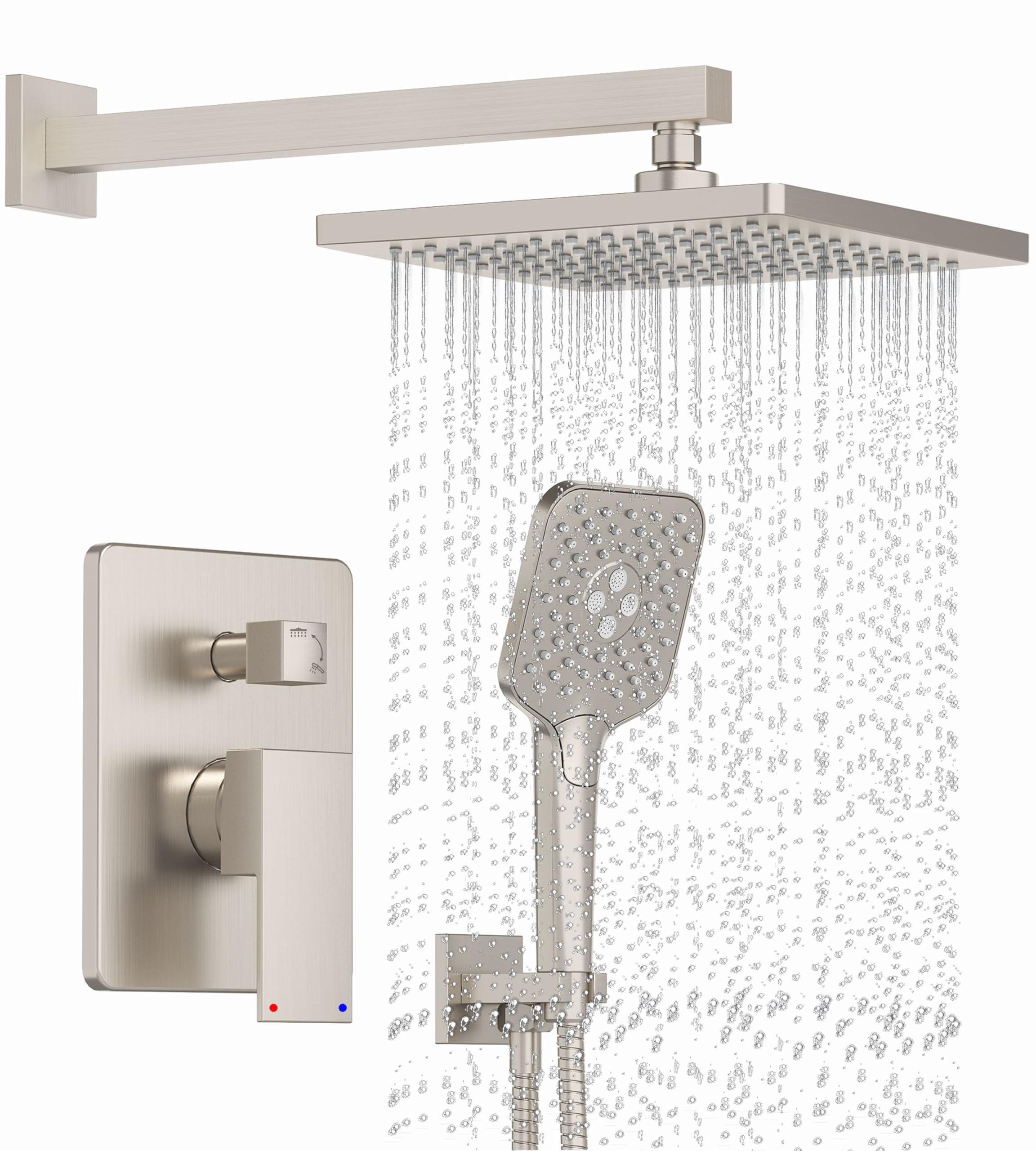 Gabrylly Shower System, Wall Mounted Shower Faucets Sets Complete for Bathroom with High Pressure 10" Rain Shower head and 3-Setting Handheld Shower Head Set, 2 Way Shower Valve Kit, Brushed Nickel