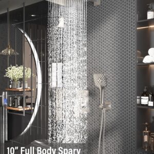 Gabrylly Shower System, Wall Mounted Shower Faucets Sets Complete for Bathroom with High Pressure 10" Rain Shower head and 3-Setting Handheld Shower Head Set, 2 Way Shower Valve Kit, Brushed Nickel