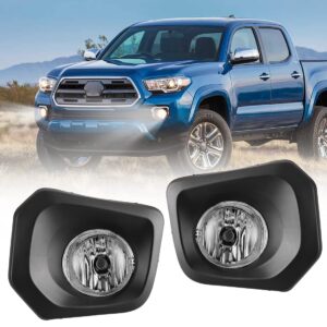 nixon offroad fog light set fit for 2016-2020 toyota tacoma sr / sr5 w/bulb + black bezel cover + wiring harness kit + universal switch, bumper driving fog light assembly, fog lamp replacement clear
