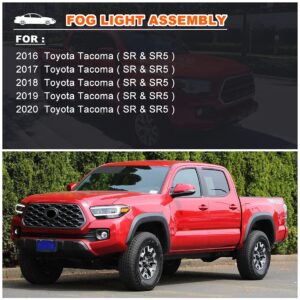 Nixon Offroad Fog Light Set Fit for 2016-2020 Toyota Tacoma SR / SR5 w/Bulb + Black Bezel Cover + Wiring Harness Kit + Universal Switch, Bumper Driving Fog Light Assembly, Fog Lamp Replacement Clear