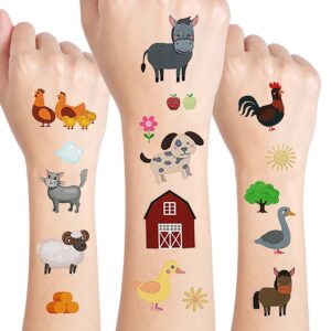 24 sheets barnyard farm animal temporary tattoos, farm themed birthday decoration party favors for kids,goody bag supplies gifts
