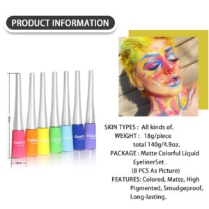 NewBang 8 Colors Matte Liquid Eyeliner Set Colored Delineador Blue White Pink Red Brown Black Liquid Eyeliners Colorful Neon Rainbow Eyeliner Waterproof Long Lasting Party or Daily Use Makeup-Set A