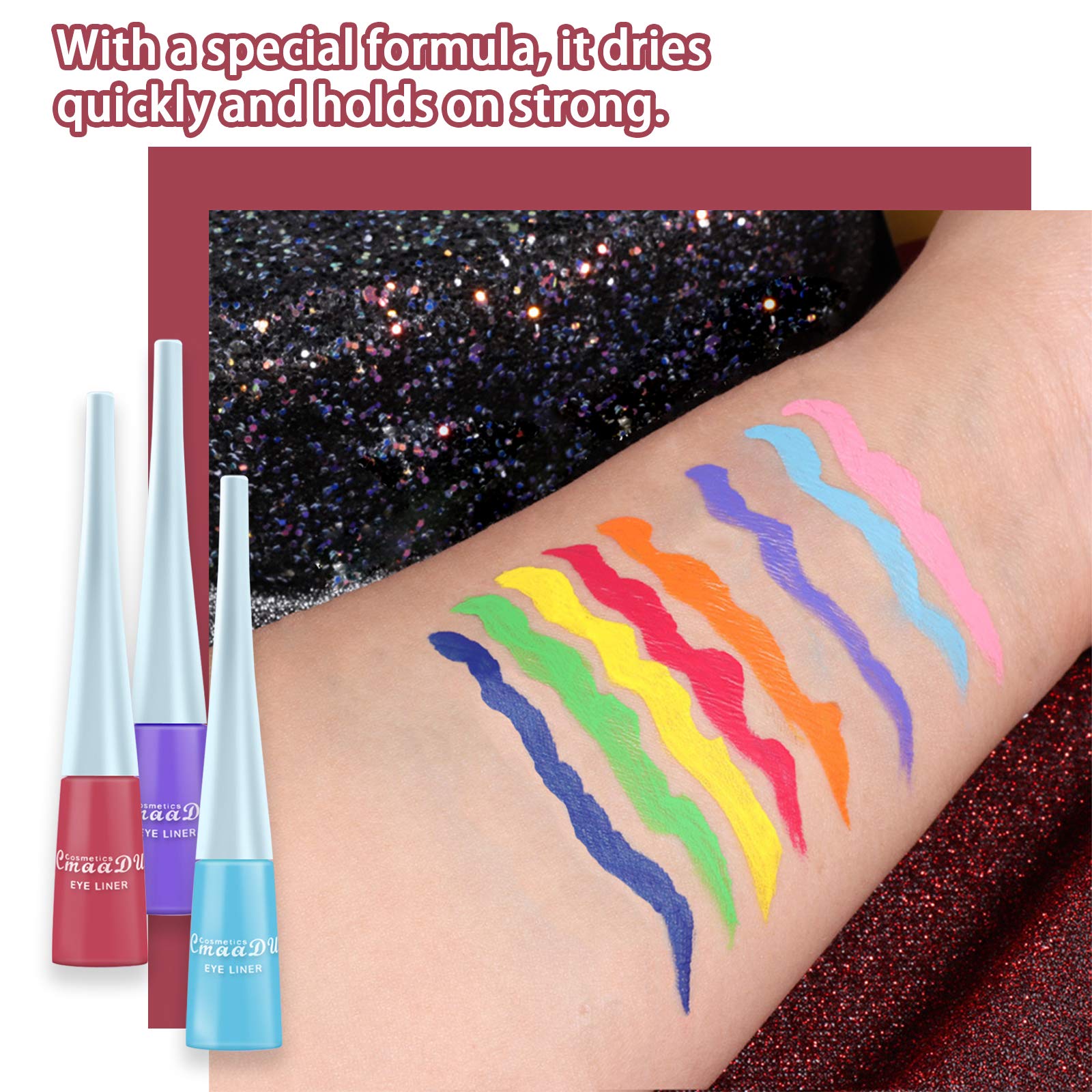 NewBang 8 Colors Matte Liquid Eyeliner Set Colored Delineador Blue White Pink Red Brown Black Liquid Eyeliners Colorful Neon Rainbow Eyeliner Waterproof Long Lasting Party or Daily Use Makeup-Set A