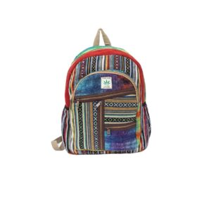 Hemp Backpack | 100% Pure Hemp - All Natural Handmade Multi Pocket Large Laptop Backpack | Travel Backpack - for Women and Men | Laptop Sleeve -Water Bottle Pockets | Boho Hippie - Rainbow