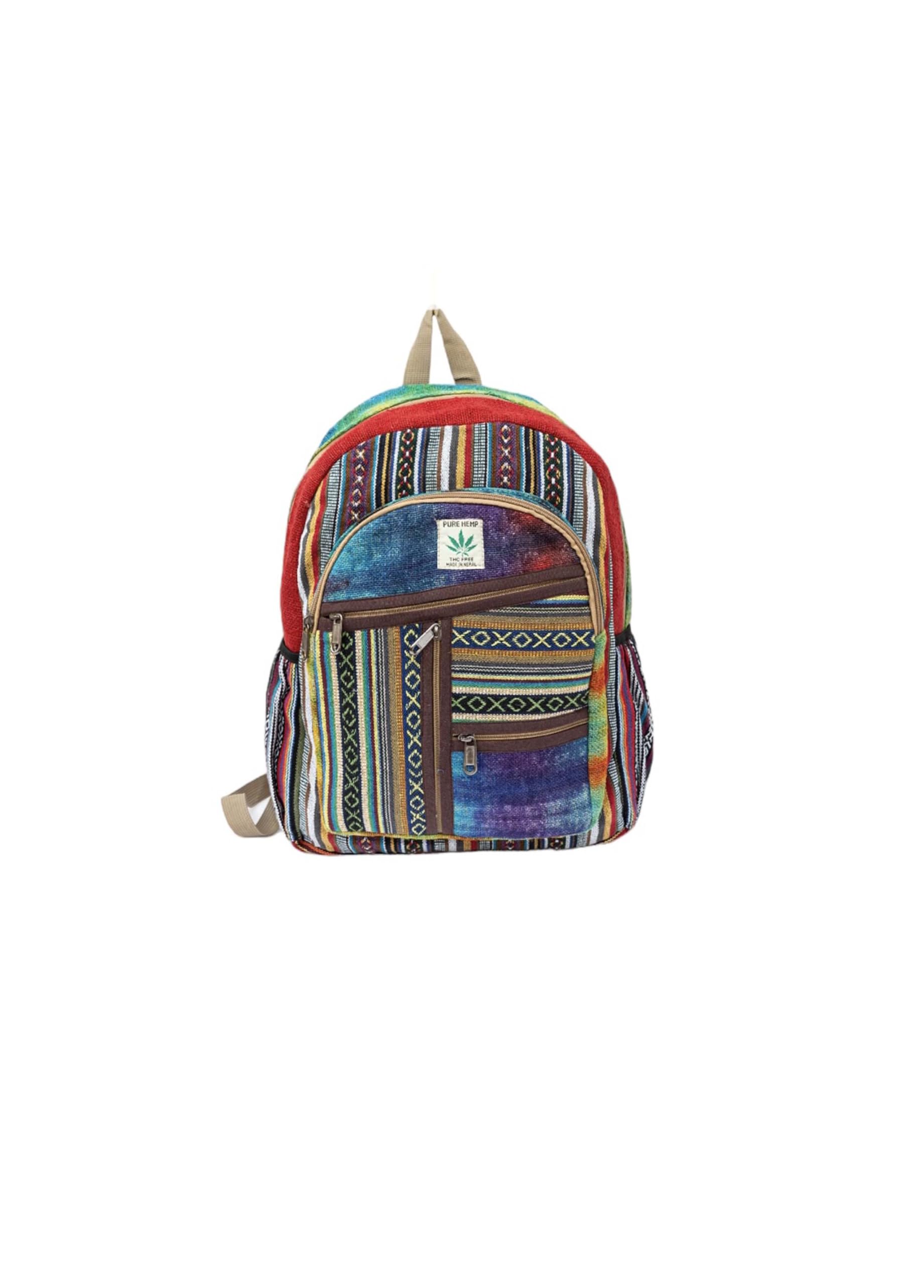 Hemp Backpack | 100% Pure Hemp - All Natural Handmade Multi Pocket Large Laptop Backpack | Travel Backpack - for Women and Men | Laptop Sleeve -Water Bottle Pockets | Boho Hippie - Rainbow