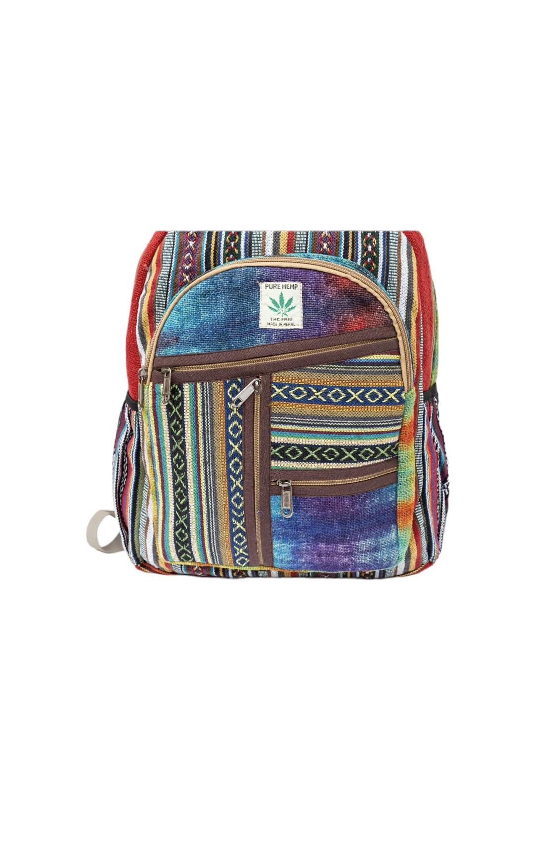 Hemp Backpack | 100% Pure Hemp - All Natural Handmade Multi Pocket Large Laptop Backpack | Travel Backpack - for Women and Men | Laptop Sleeve -Water Bottle Pockets | Boho Hippie - Rainbow