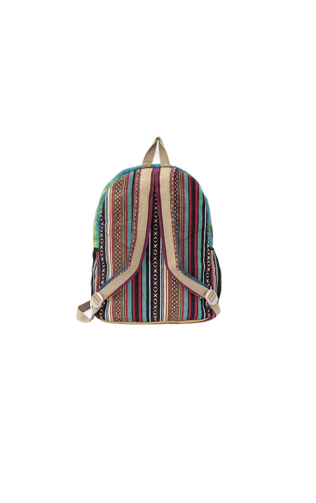 Hemp Backpack | 100% Pure Hemp - All Natural Handmade Multi Pocket Large Laptop Backpack | Travel Backpack - for Women and Men | Laptop Sleeve -Water Bottle Pockets | Boho Hippie - Rainbow