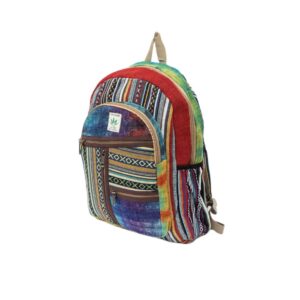 Hemp Backpack | 100% Pure Hemp - All Natural Handmade Multi Pocket Large Laptop Backpack | Travel Backpack - for Women and Men | Laptop Sleeve -Water Bottle Pockets | Boho Hippie - Rainbow