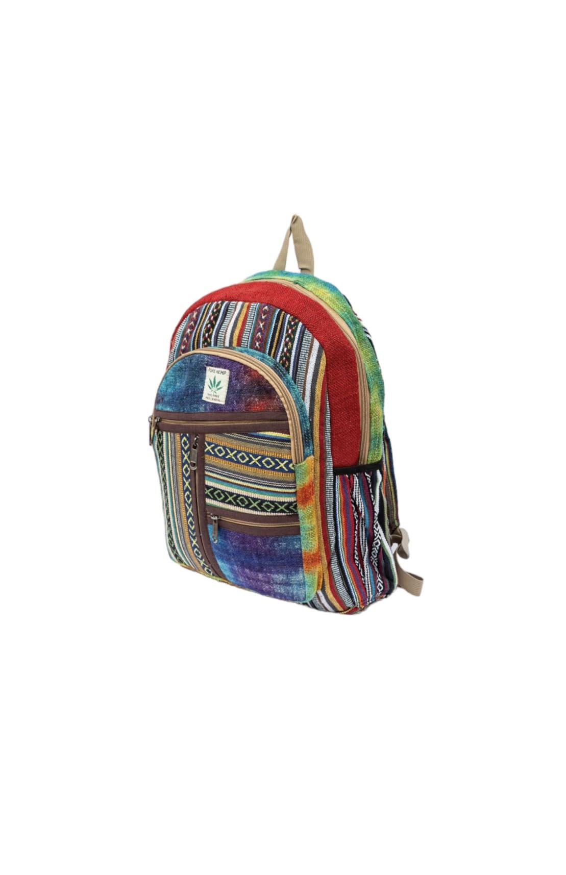 Hemp Backpack | 100% Pure Hemp - All Natural Handmade Multi Pocket Large Laptop Backpack | Travel Backpack - for Women and Men | Laptop Sleeve -Water Bottle Pockets | Boho Hippie - Rainbow