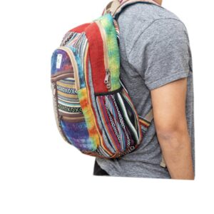 Hemp Backpack | 100% Pure Hemp - All Natural Handmade Multi Pocket Large Laptop Backpack | Travel Backpack - for Women and Men | Laptop Sleeve -Water Bottle Pockets | Boho Hippie - Rainbow