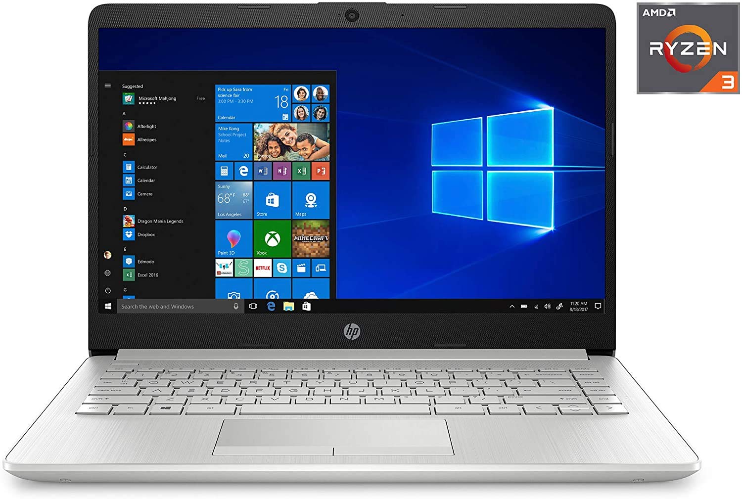 HP 14-fq0032ms Laptop for Business and Student, 14" LED Touchscreen, AMD Ryzen 3 3250U Processor(up to 3.5 GHz), 8GB RAM, 128GB SSD, Webcam, WiFi, Ethernet, HDMI, USB-A&C, Win10