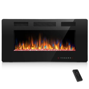 Finefind Electric Fireplace 36" Recessed 3.86" Ultra Thin Insert, Wall Mounted and in Wall Easy Installation with Remote Control, 750W/1500W, Low Noise (Fake Fire)