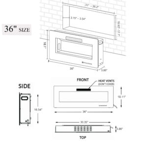 Finefind Electric Fireplace 36" Recessed 3.86" Ultra Thin Insert, Wall Mounted and in Wall Easy Installation with Remote Control, 750W/1500W, Low Noise (Fake Fire)