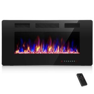 Finefind Electric Fireplace 36" Recessed 3.86" Ultra Thin Insert, Wall Mounted and in Wall Easy Installation with Remote Control, 750W/1500W, Low Noise (Fake Fire)