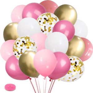 pink gold white latex balloons, 60pcs pink and gold confetti party balloons for birthday engagement wedding anniversary party decorations