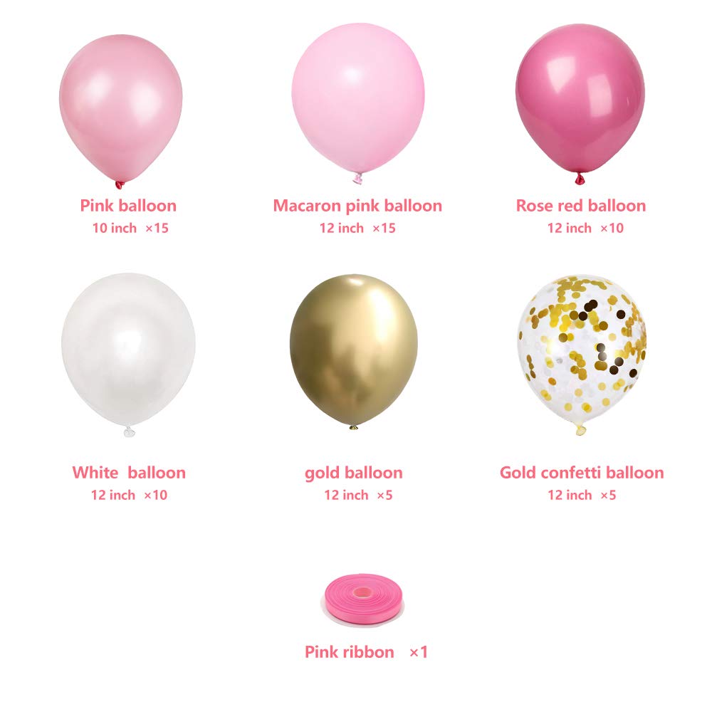 Pink Gold White Latex Balloons, 60Pcs Pink and Gold Confetti Party Balloons For Birthday Engagement Wedding Anniversary Party Decorations