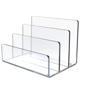 jucoan clear acrylic file holder, 3 sections vertical desktop organizer, 9 x 6.5 x 6.5 inch office file sorter stand rack for documents letter book